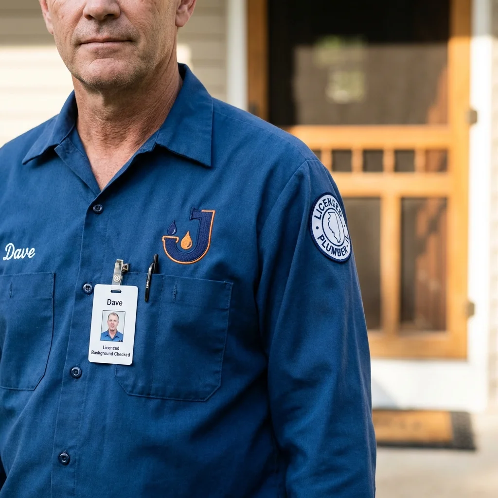 Licensed plumber showing ID badge in Morrisville, VT