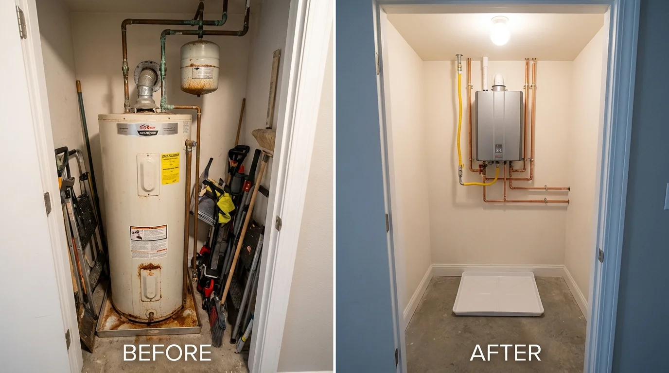 Tank water heater versus wall-mounted tankless unit comparison for Morrisville, VT homeowners