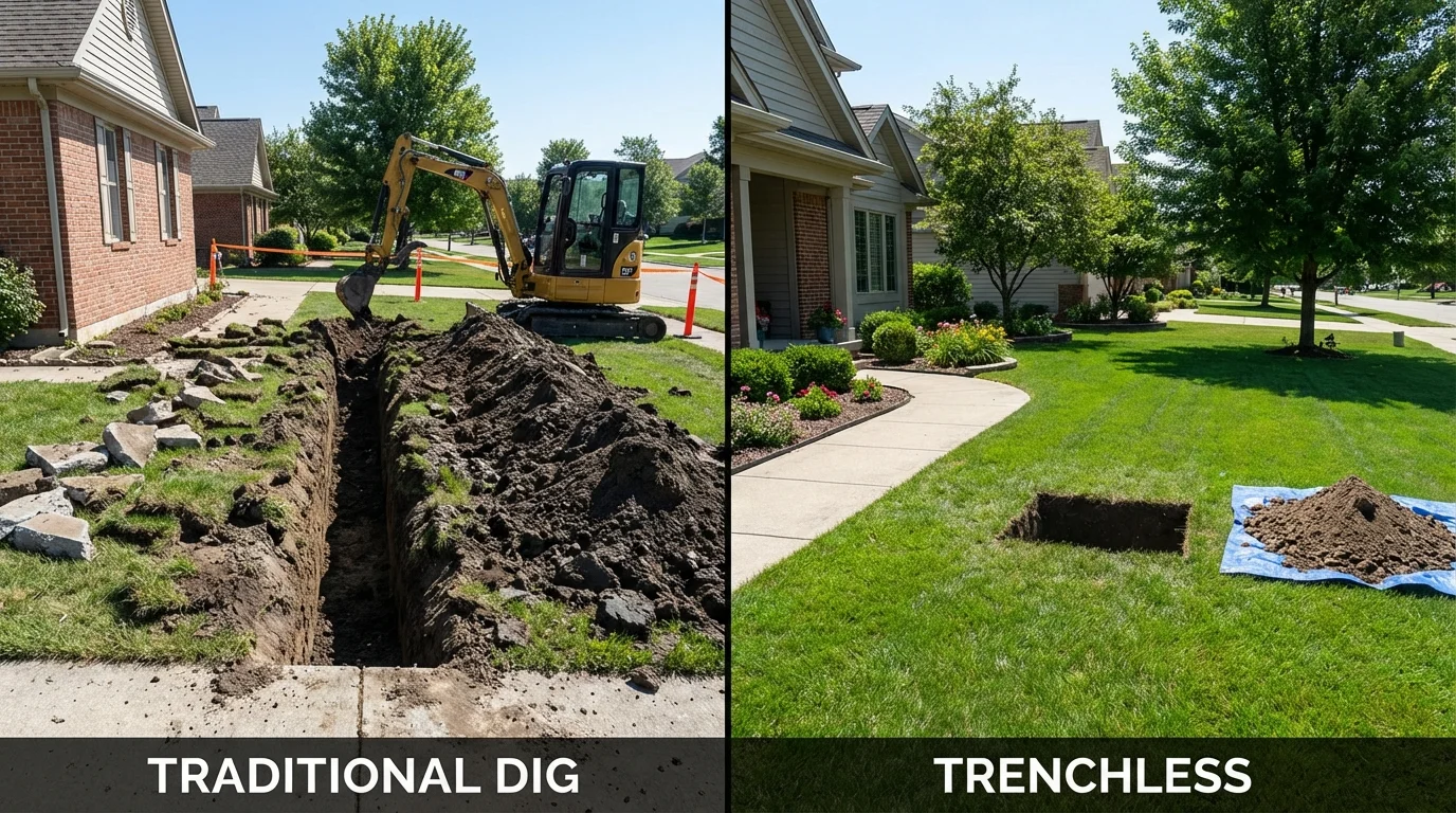 Trenchless sewer repair with minimal yard damage versus traditional excavation in Morrisville, VT